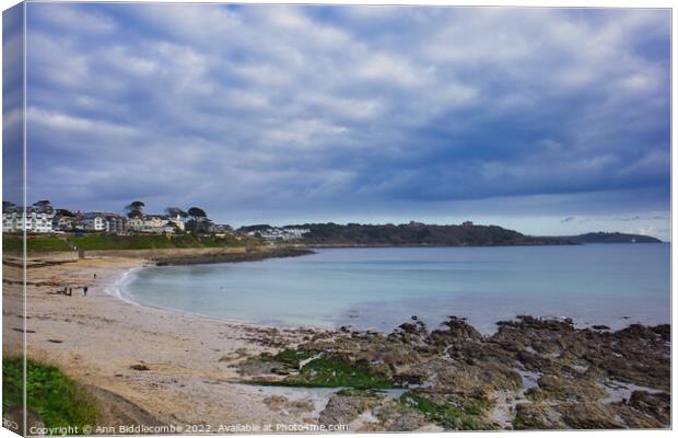 Falmouth Beach in January Canvas Print by Ann Biddlecombe