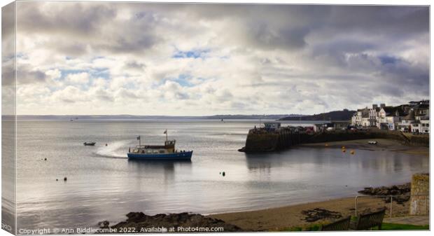 St Mawes Ferry arriving into port Canvas Print by Ann Biddlecombe