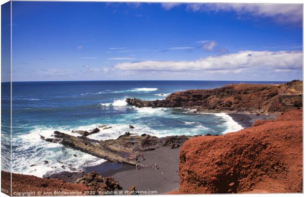 Seascape from El Golfo in Lanzarote Canvas Print by Ann Biddlecombe