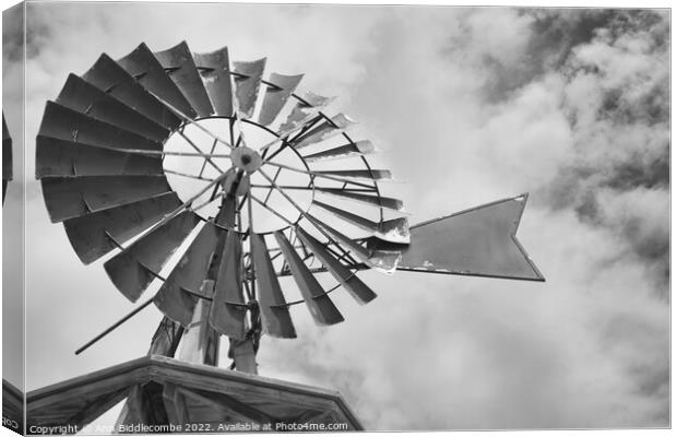 Windmill On The Promenade in monochrome Canvas Print by Ann Biddlecombe