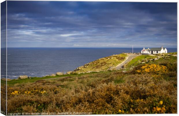 First and last house at Lands End Cornwall Canvas Print by Ann Biddlecombe