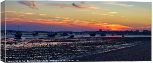 Sunset at Shoebury common beach Canvas Print by Ann Biddlecombe