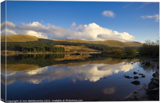 Reflections in Loch Doon Canvas Print by Ann Biddlecombe