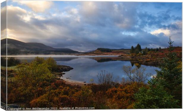 Frosty sunrise Over Loch Doon  Canvas Print by Ann Biddlecombe