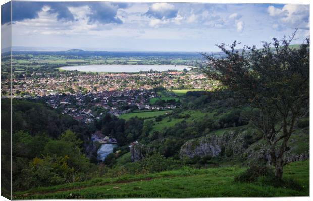 View from Cheddar Gorge cliffs looking over the reservoir  Canvas Print by Ann Biddlecombe
