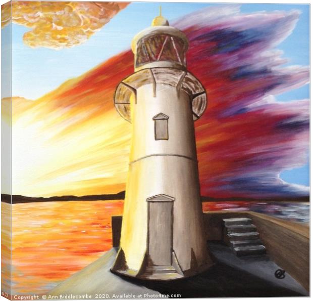 Brixham Lighthouse Canvas Print by Ann Biddlecombe