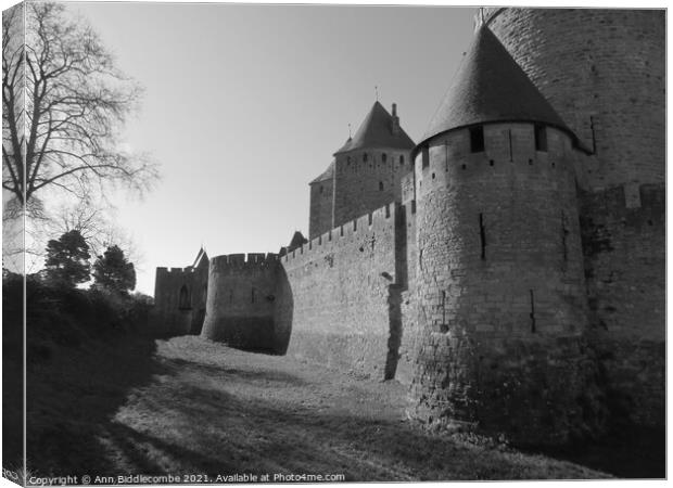 Black and White of the outer wall of the Medieval  Canvas Print by Ann Biddlecombe