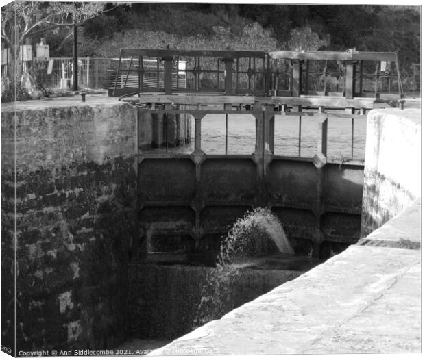 Monochrome First and Last Lock at Beziers Canvas Print by Ann Biddlecombe