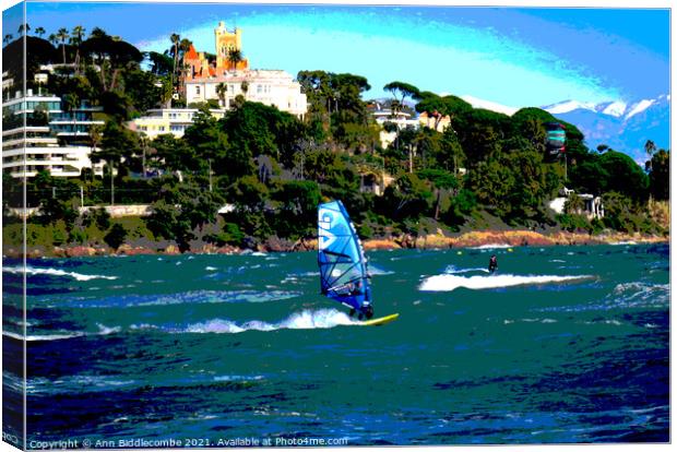 Posterized Windsurfer at Palm Beach Canvas Print by Ann Biddlecombe