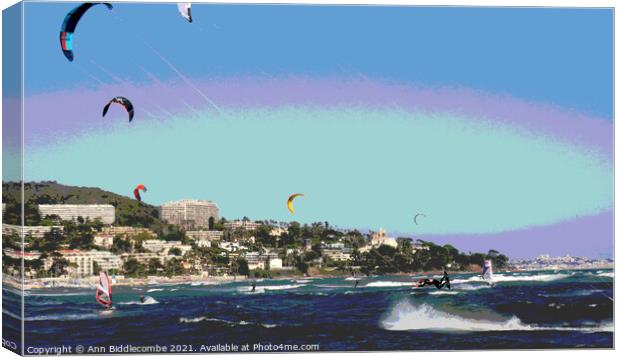 Posterized Kite surfer jump Canvas Print by Ann Biddlecombe