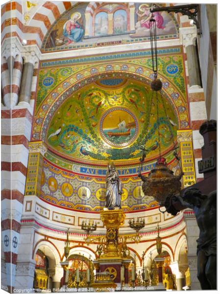 Inside the Notre Dame de la Garde showing the alte Canvas Print by Ann Biddlecombe