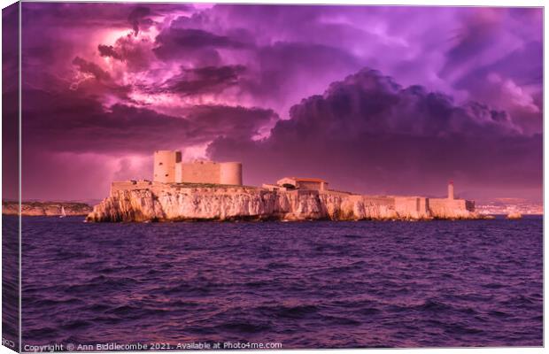 The Chateau d'If  under stormy skys Canvas Print by Ann Biddlecombe