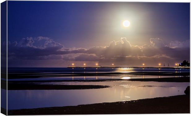 Full Moon Rising over Sandgate Pier Canvas Print by Peta Thames
