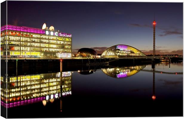 Glasgow riverfront at night Canvas Print by Stephen Taylor