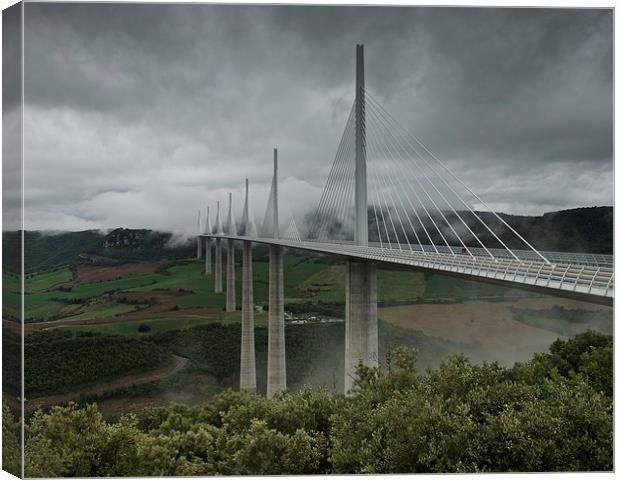 Millau viaduct under the clouds  Canvas Print by Stephen Taylor