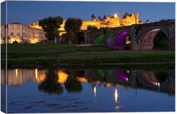  Carcassone at night Canvas Print by Stephen Taylor