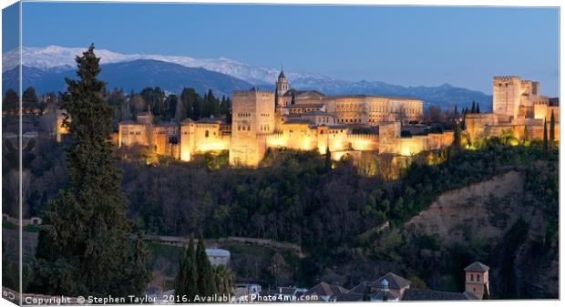 The Alhambra Palace at night Canvas Print by Stephen Taylor