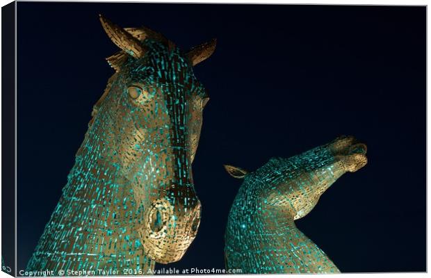 The Kelpies at night Canvas Print by Stephen Taylor