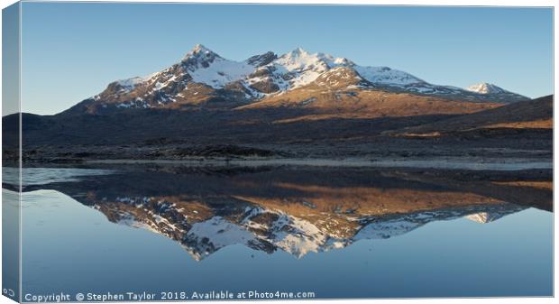 Blue skies and reflections at Sligachan Canvas Print by Stephen Taylor