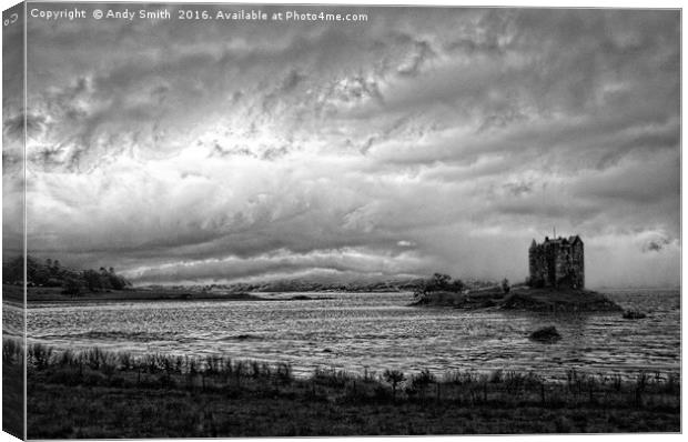 Stormy skies over Castle Stalker Canvas Print by Andy Smith
