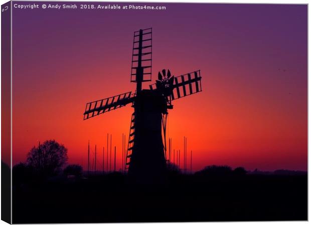 Thurne Mill Sunset, Norfolk Broads           Canvas Print by Andy Smith