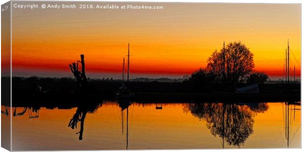 Thurne Sunset Norfolk Broads           Canvas Print by Andy Smith