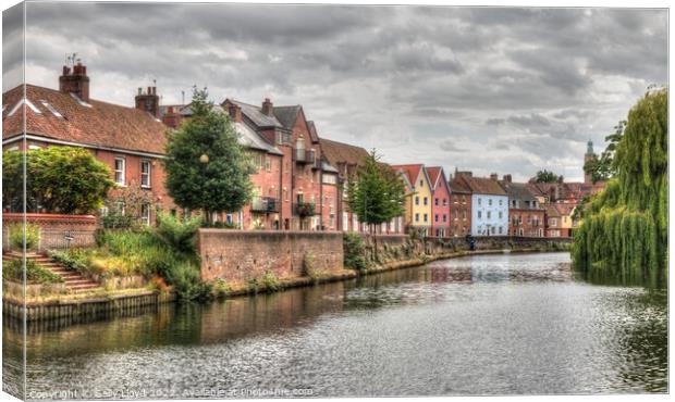 Colourful Quayside along the Wensum, Norwich Canvas Print by Sally Lloyd