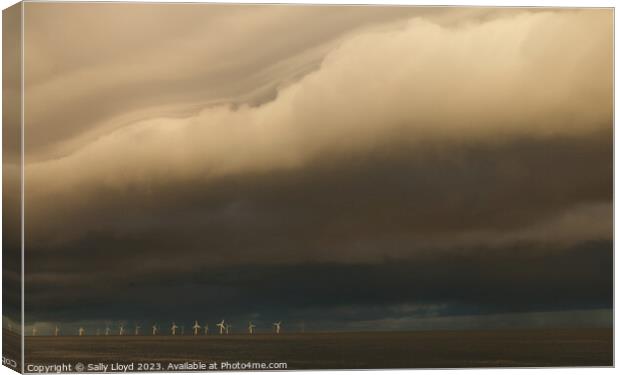 Storm Clouds over the wind farm at Great Yarmouth, Norfolk Canvas Print by Sally Lloyd