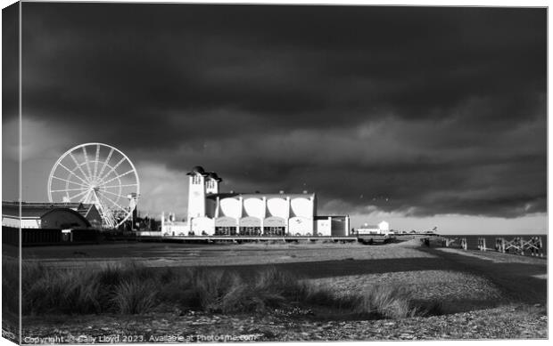 Great Yarmouth stormy sky in black and white Canvas Print by Sally Lloyd