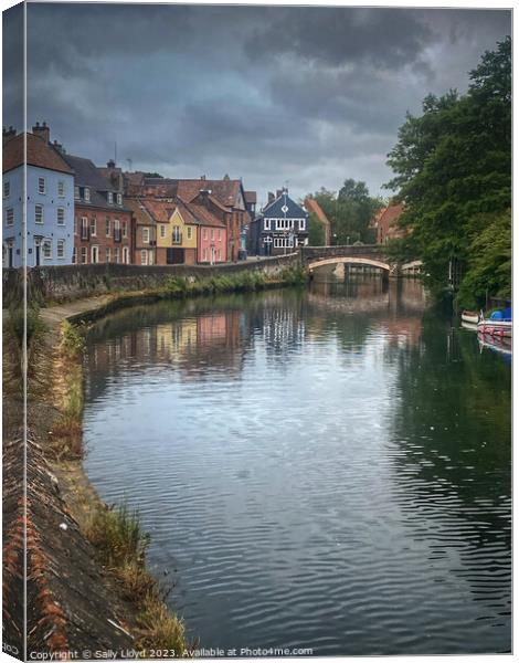 Norwich Quayside looking to Fye Bridge Canvas Print by Sally Lloyd