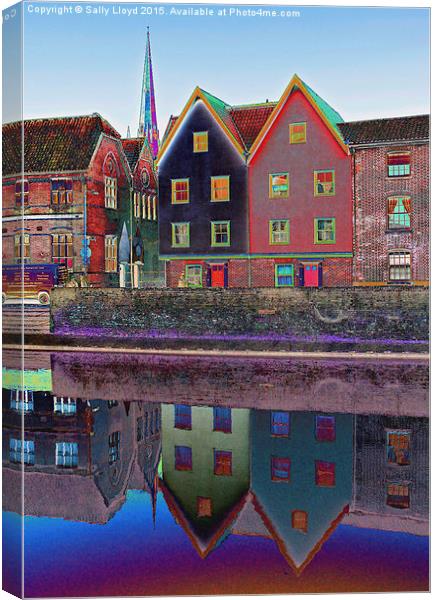  Norwich Colour Buildings and Cathedral Spire Canvas Print by Sally Lloyd