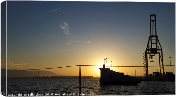 Malaga Port at sunset Canvas Print by Sally Lloyd