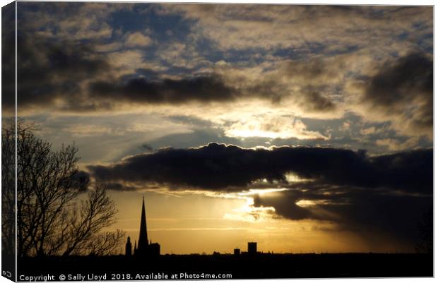 Dramatic sky over Norwich Cathedral Canvas Print by Sally Lloyd