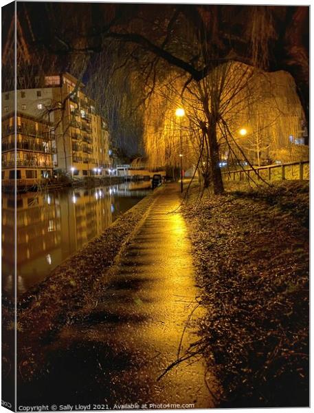 Norwich Nights - The Wensum Willows Canvas Print by Sally Lloyd