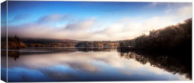  Dawn Mist over Burrator Canvas Print by Dave Rowlatt