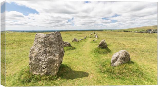 The Merrivale stone rows. Canvas Print by Mark Godden