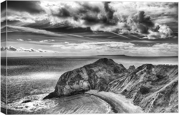 The Durdle Door Promontory (in mono)  Canvas Print by Mark Godden