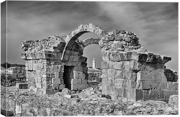 Paphos Lighthouse in mono.  Canvas Print by Mark Godden