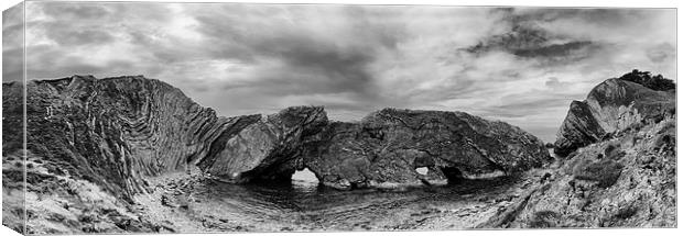  Stair Hole and the Lulworth Crumple in mono.  Canvas Print by Mark Godden