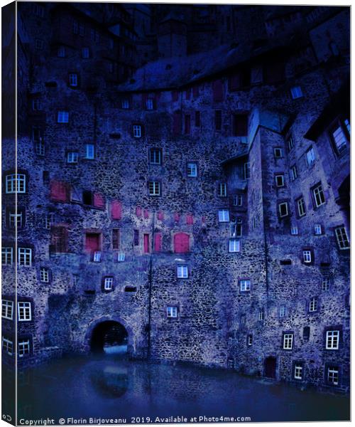 Castle Courtyard Blue Canvas Print by Florin Birjoveanu