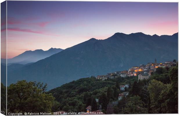 Night falls over Andrate in Piedmont Italy Canvas Print by Fabrizio Malisan