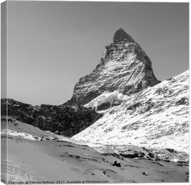 Matterhorn Zermatt mountain peak in black and whit Canvas Print by Fabrizio Malisan