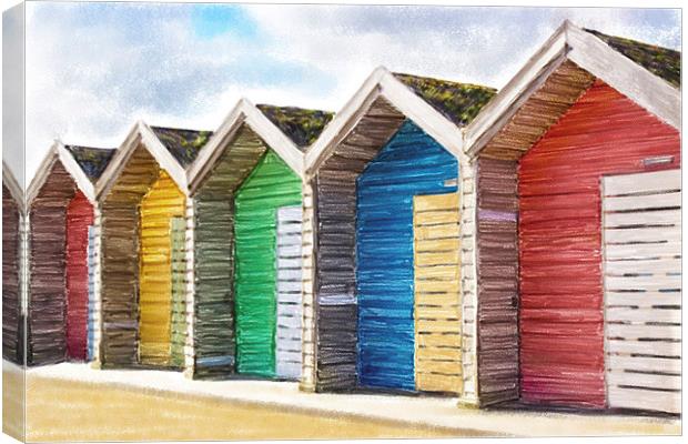  Watercolor Beach Huts, Blyth Northumberland Canvas Print by Tanya Hall