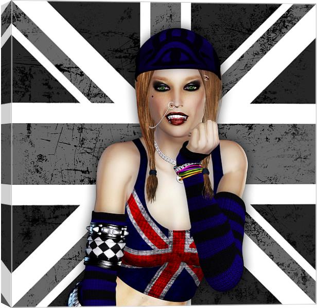 "Bad Attitude", RockFemale With Union Jack Canvas Print by Tanya Hall