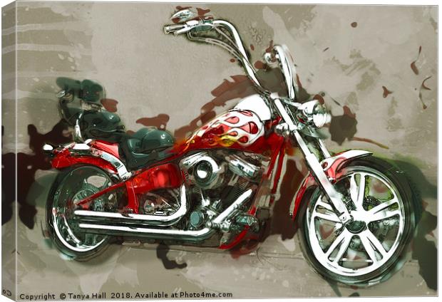 Red Chopper Motorbike, Watercolour oil grunge Prin Canvas Print by Tanya Hall