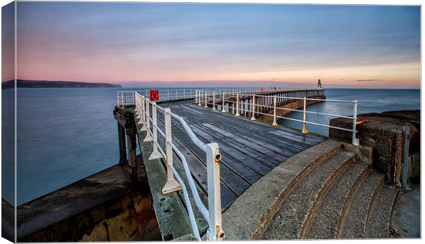  Whitby Pier in the summer Canvas Print by David Hirst