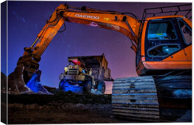 Excavator/Digger at night,Halifax west Yorkshire Canvas Print by David Hirst