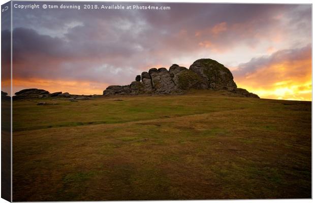 Haytor on fire Canvas Print by tom downing