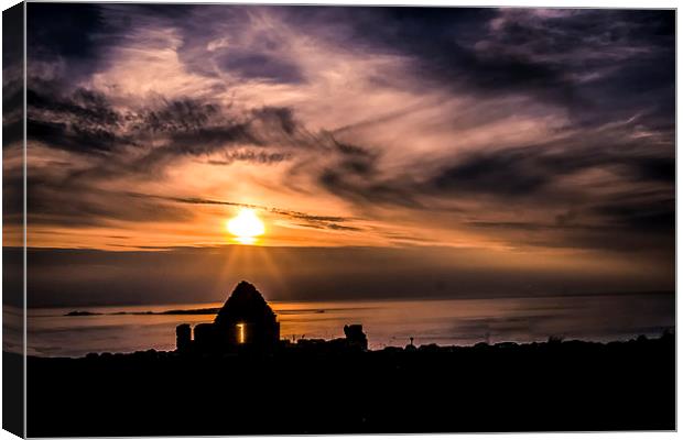 Sunset over Dunluce Castle Window, Northern Irelan Canvas Print by Alan Campbell