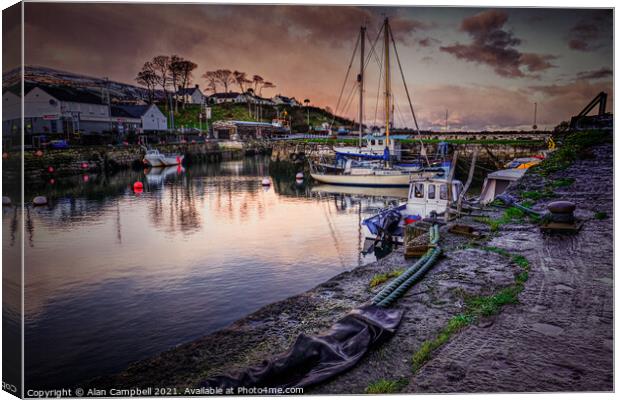End Of The Line At Carnlough Harbour Canvas Print by Alan Campbell